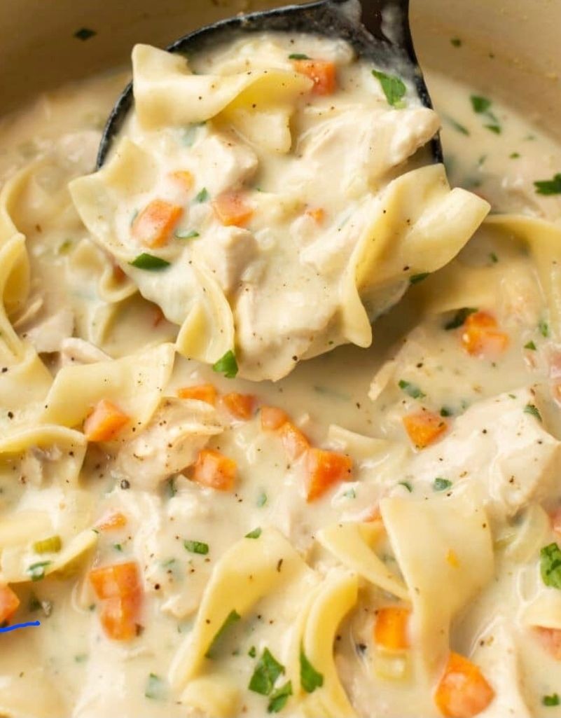 Smoked chicken cream of noodle soup..